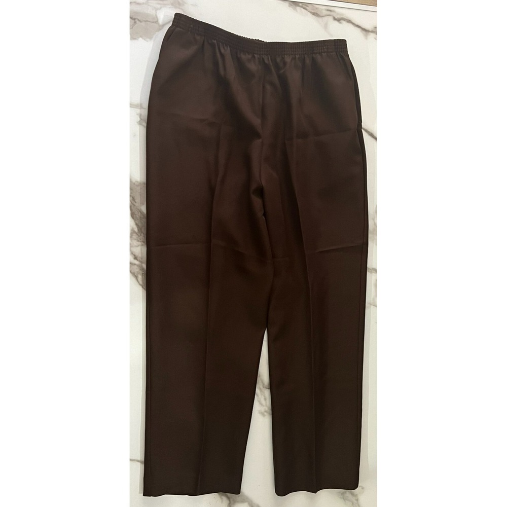 Alfred Dunner Petite Brown Elastic Waist Pull On Pants Straight Leg 16P NWT